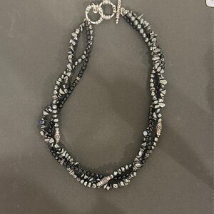 Retired Silpada, three strand black Onyx and Sterling silver necklace